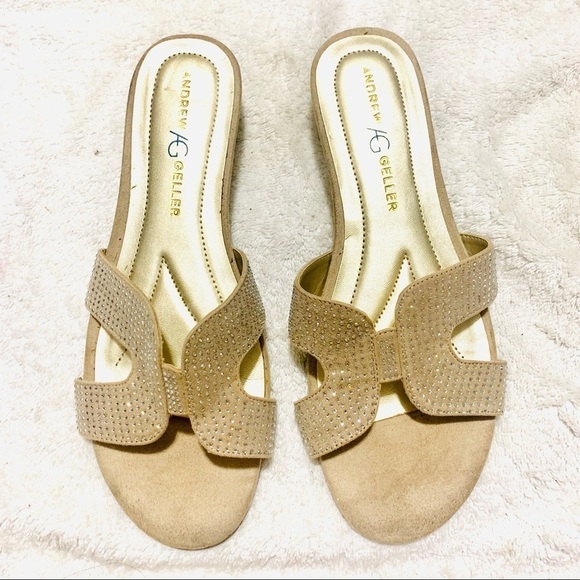 Andrew Geller Icelyn Glittery rhinestone beige Sandals - women’s size 9 - Picture 1 of 9